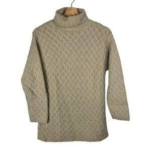 Grayson & Dunn Beige Diamond Weave Texture Cashmere Turtleneck Sweater M